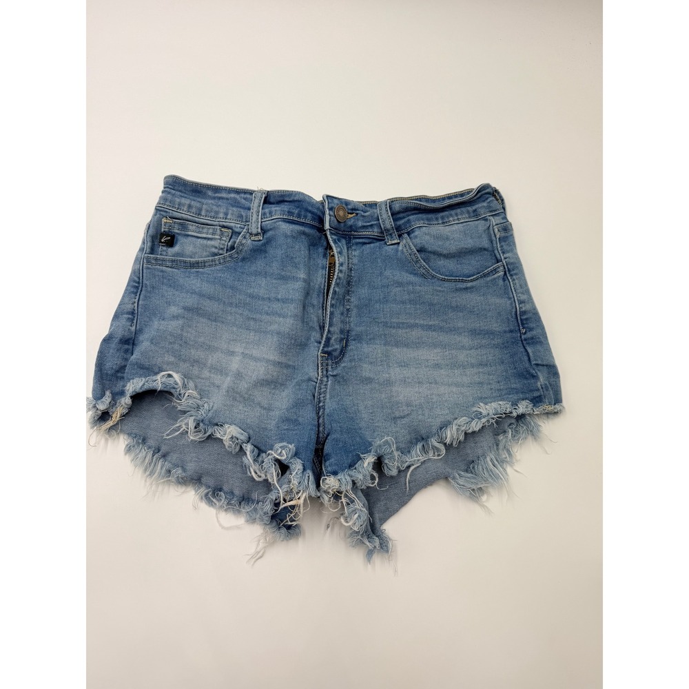 Kancan Women High Rise Distressed Denim Shorts Light Wash Frayed Hem KC6033L 29